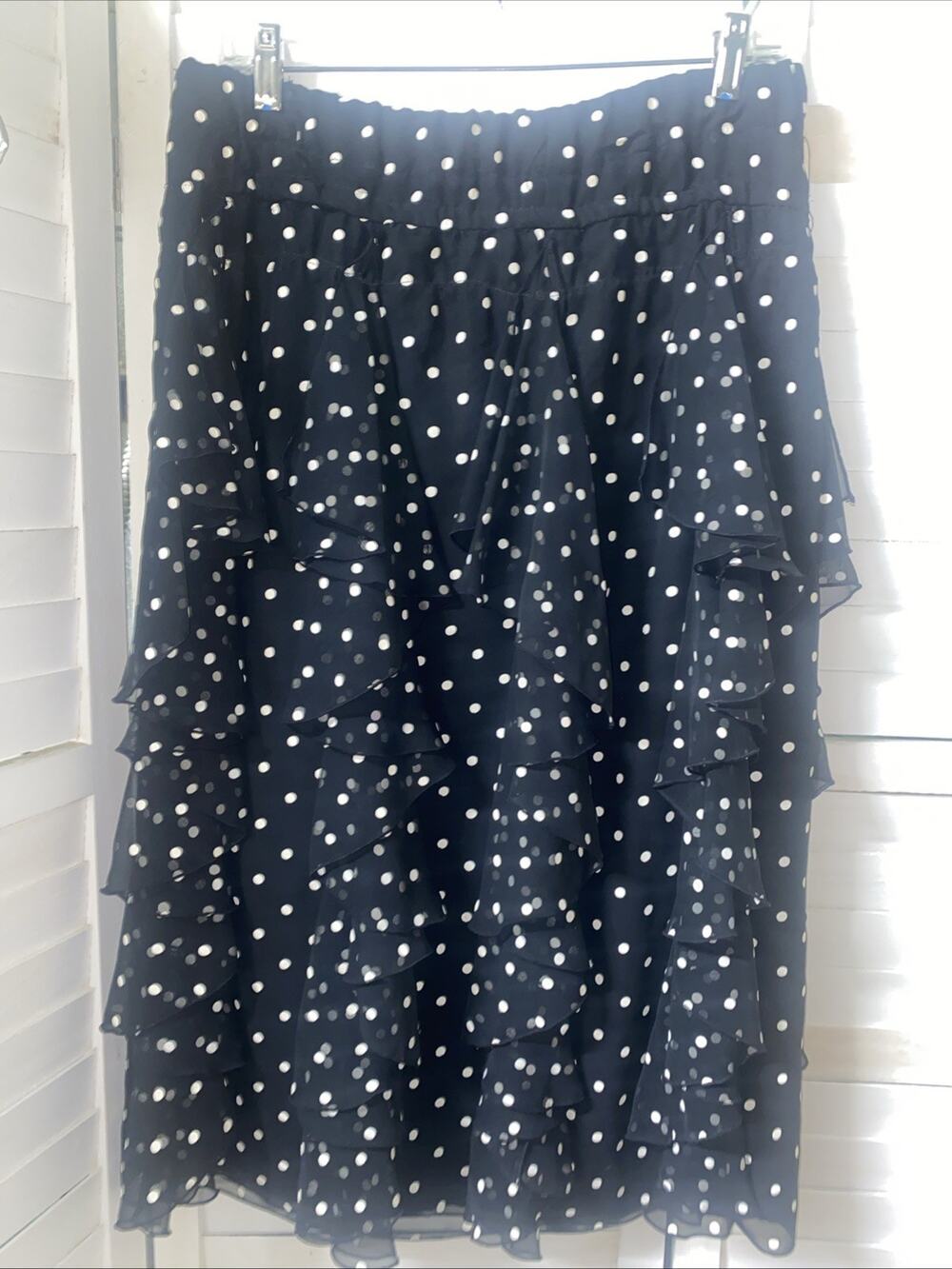 Union Label Black Tiered Layered Skirt A Line Polka Dot Elastic Waist Chiffon M